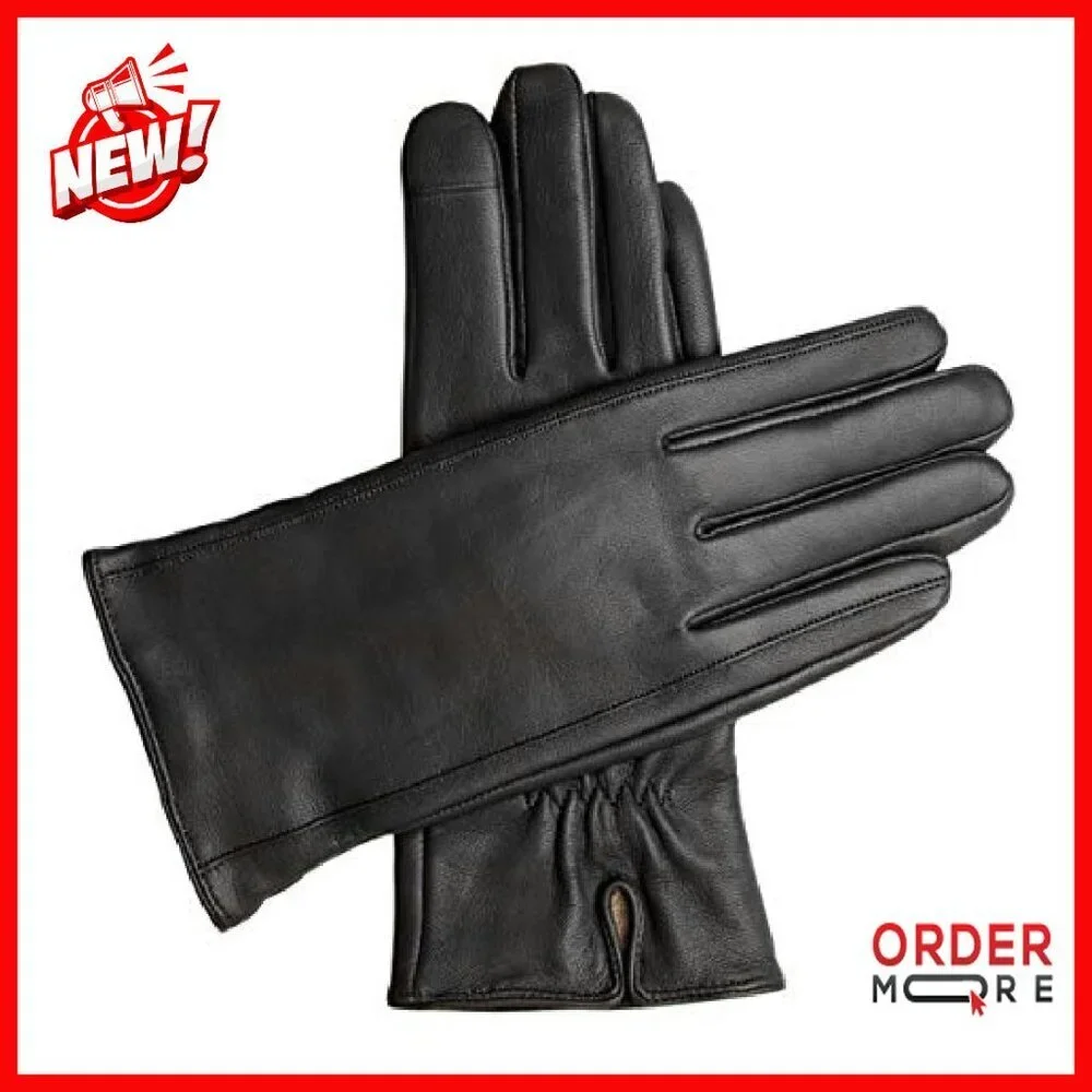 Leather Cashmere Lined Touchscreen Gloves Women's Winter Accessory